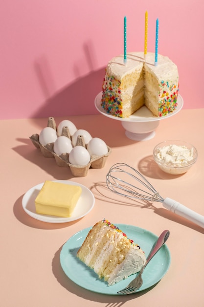 Free photo high angle cake ingredients assortment