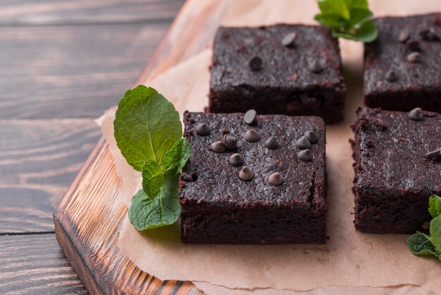 High angle of cake with mint