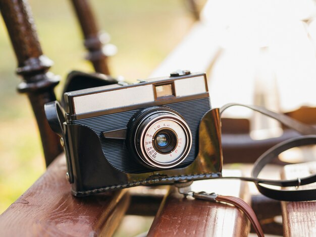 High angle camera device on bench