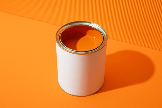 High angle can with orange paint