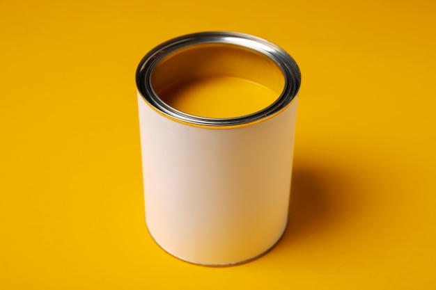 High angle can with yellow paint