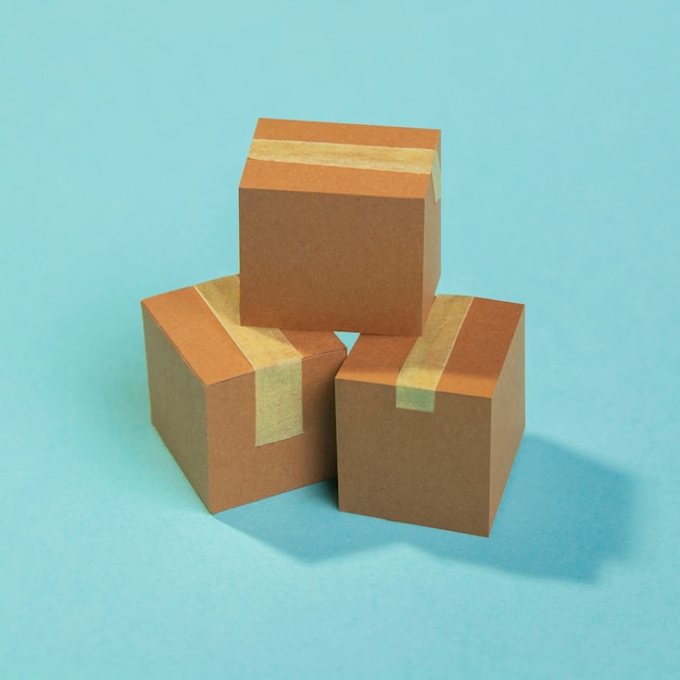High angle cardboard boxes arrangement