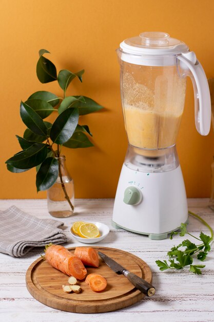 High angle carrot and blender