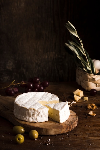 High angle cheese arrangement on table