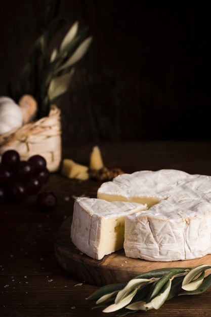 High angle cheese assortment on table