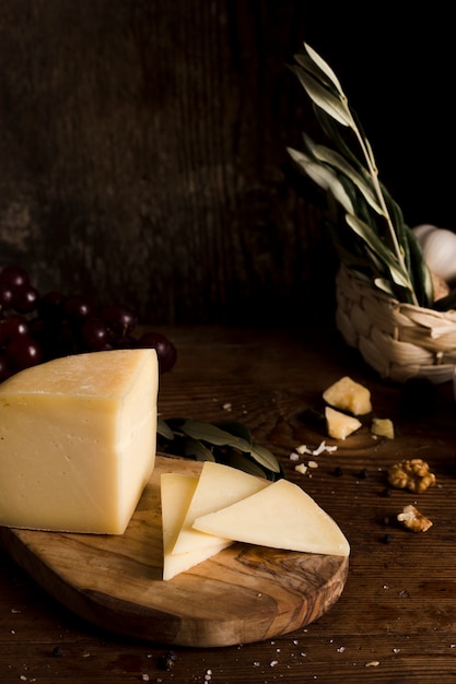 High angle cheese buffet on table