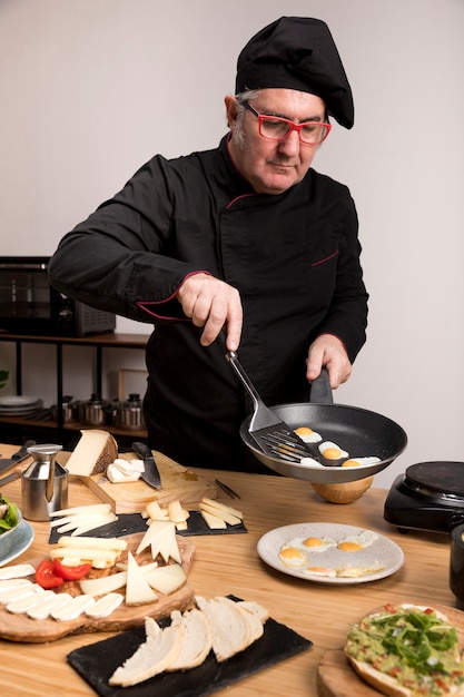 High angle chef cooking