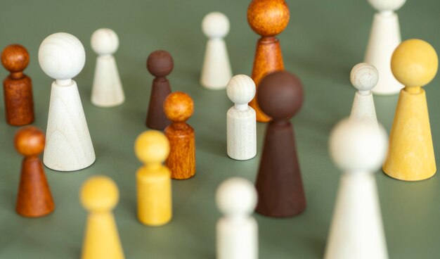 High angle chess wooden pieces