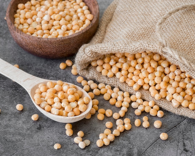 High angle of chickpeas beans concept