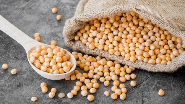 High angle of chickpeas beans concept