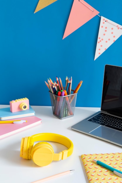 High angle of children's desk setting