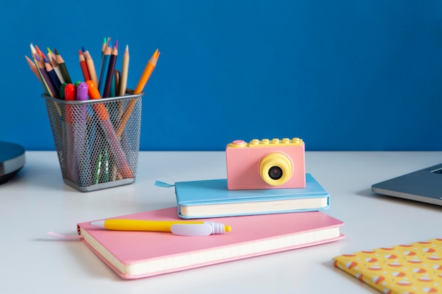 High angle of children's desk setting