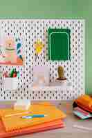 Free photo high angle of children's desk with organizer