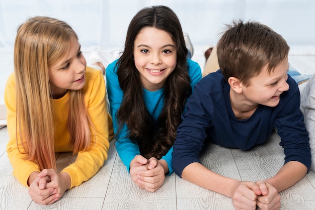 High angle childrens on floor