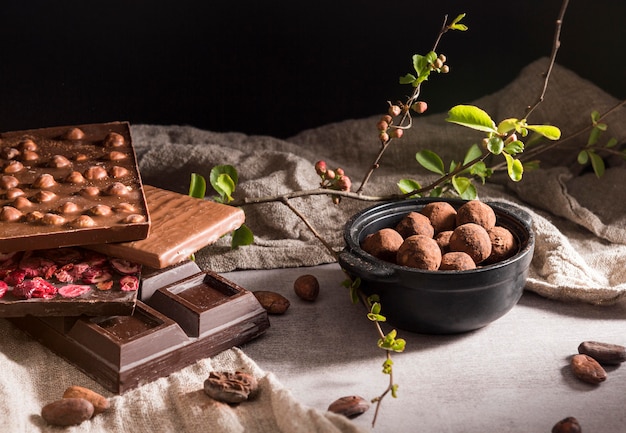 High angle chocolate bars assortment