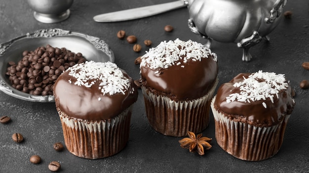 High angle of chocolate desserts