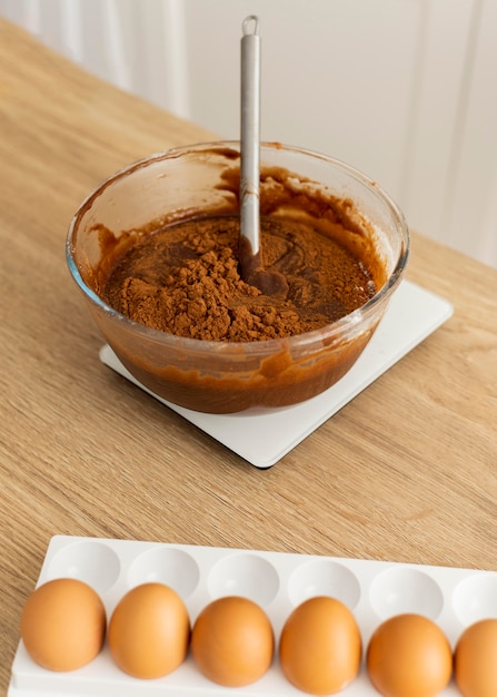 Free photo high angle chocolate mix in bowl