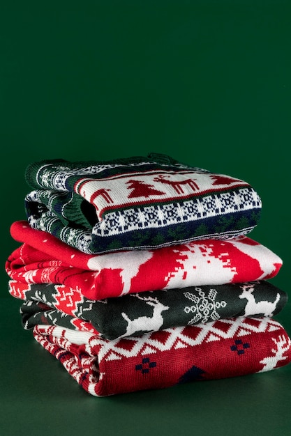 High angle christmas sweaters arrangement