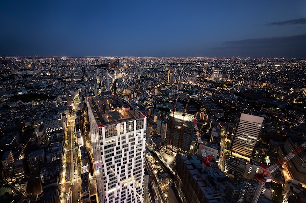 High angle city streets at nighttime