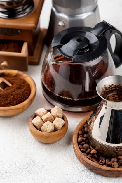 High angle of coffee concept on table