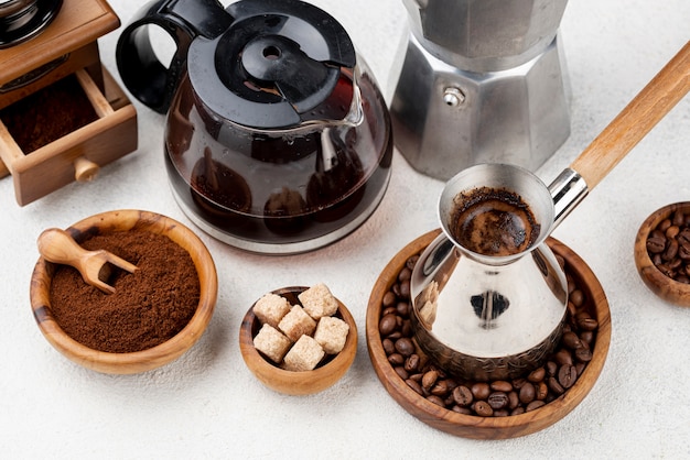 high angle of coffee concept