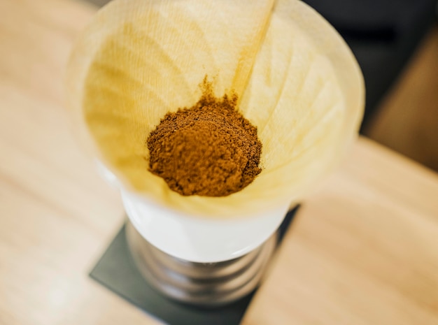 Free photo high angle of coffee filter