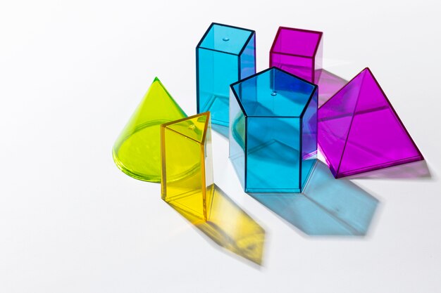 High angle of colorful translucent shapes