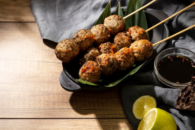 High angle composition of delicious indonesian bakso