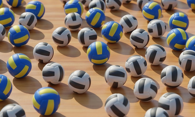 High angle of composition with volleyballs