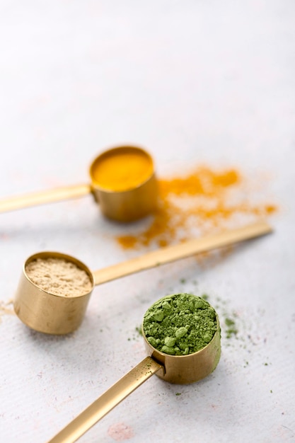 Free photo high angle of condiments powder concept