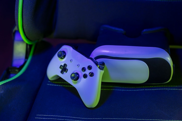 Free Photo high angle controller and  vr glasses