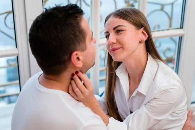 High angle of couple embraced