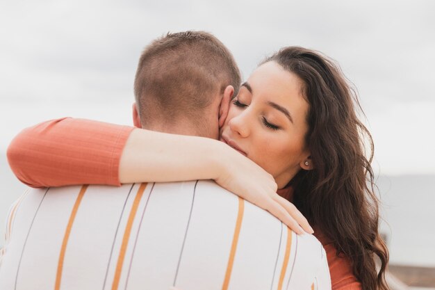 High angle couple hugging