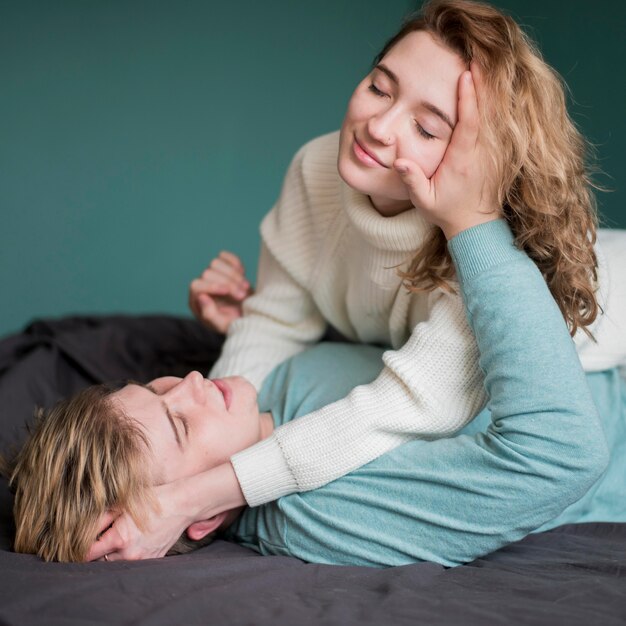 High angle couple playing