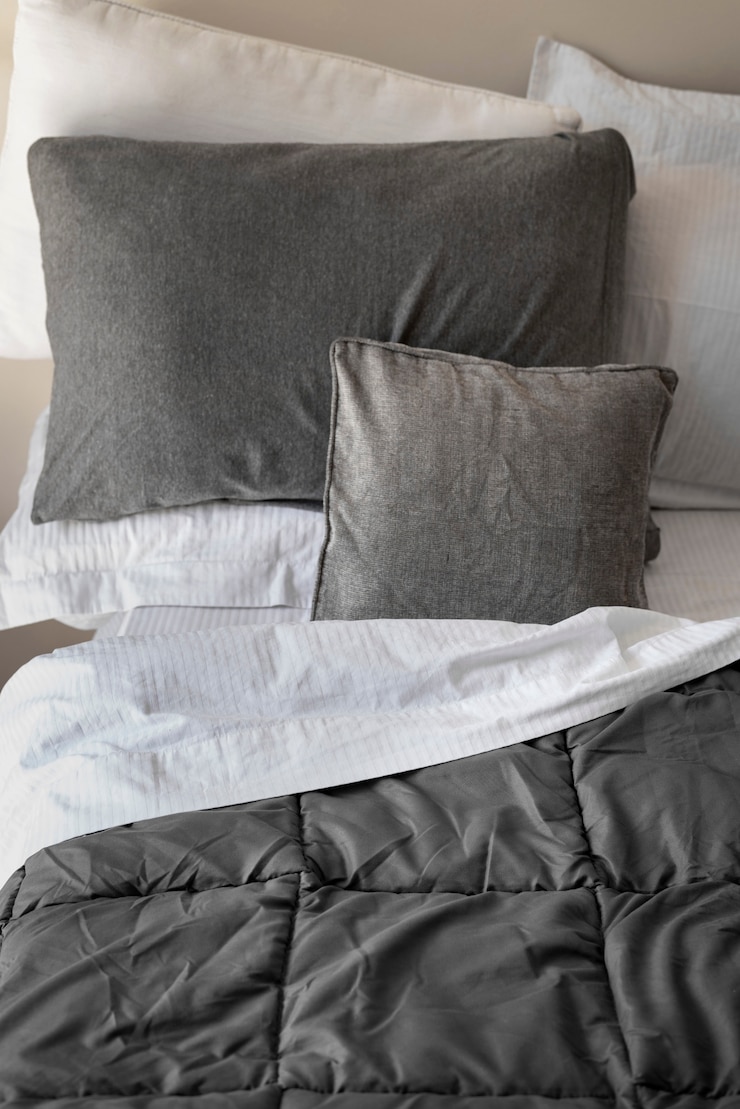 Free Photo high angle cozy bed arrangement