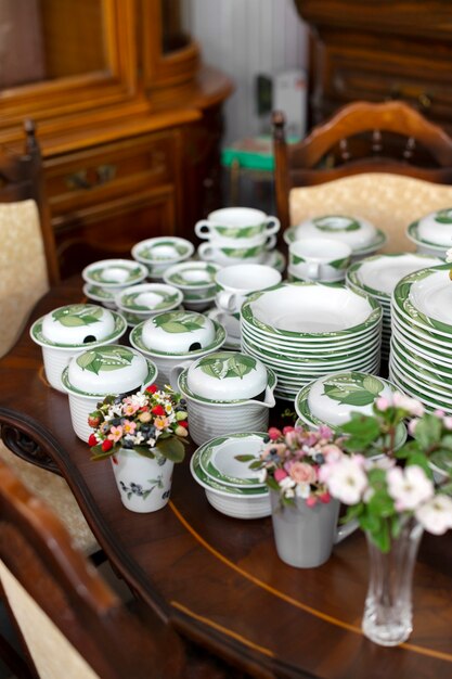 High angle crockery at the antique store