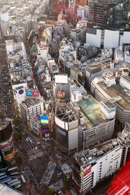 High angle crowded city streets