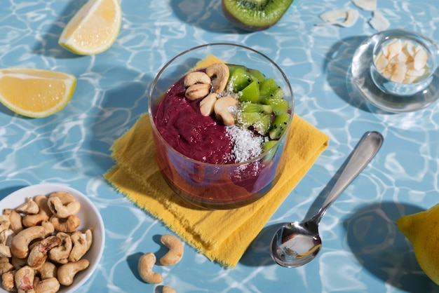 high angle cup of açai dessert
