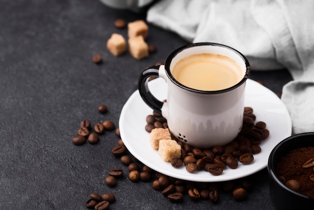 High angle cup of hot coffee