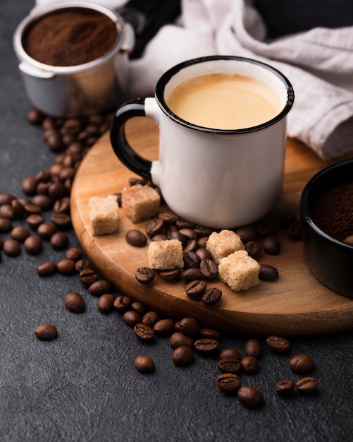 High angle cup with coffee