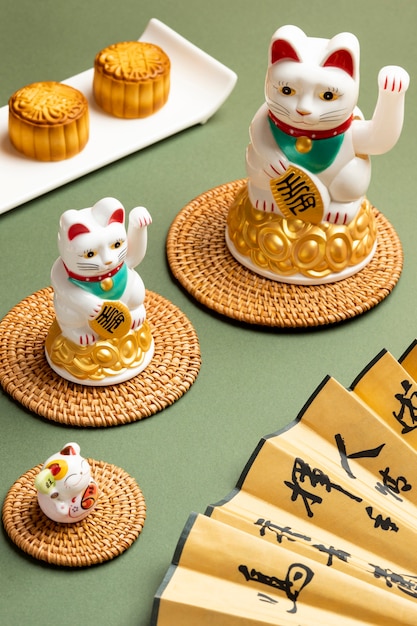 High angle cute lucky cats assortment