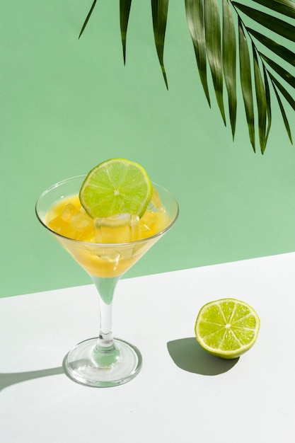 High angle daiquiri cocktail with lime