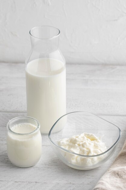 High angle dairy products arrangement