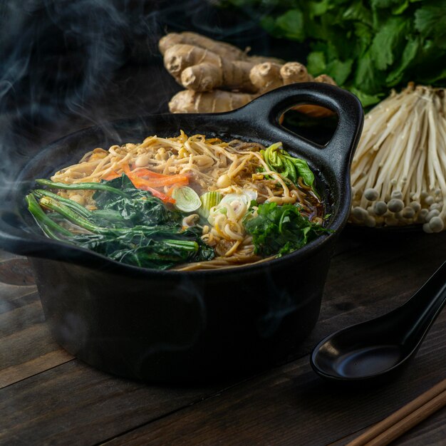 High angle delicious assortment of noodles on a table