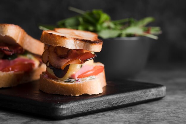 High angle delicious bacon sandwiches