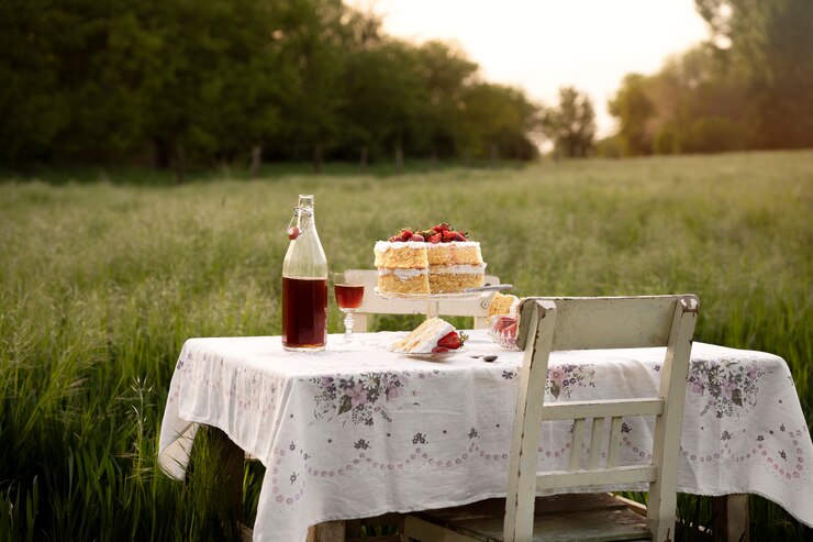 Free Photo high angle delicious cake and drink on table