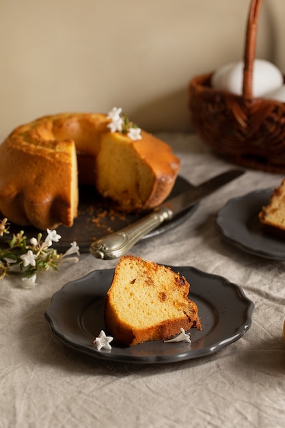 Free photo high angle delicious cake on table