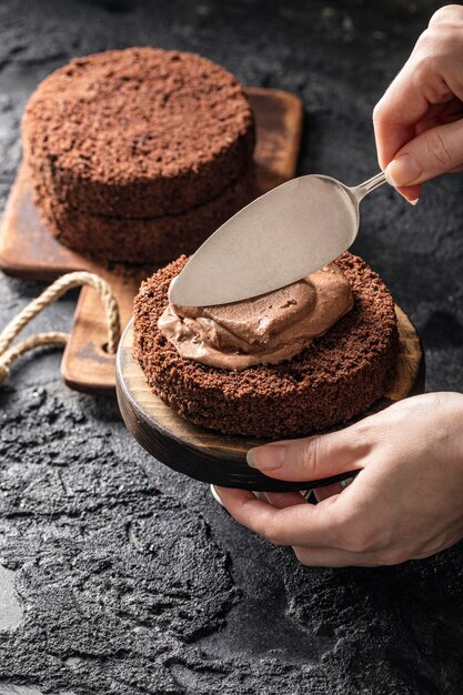 High angle of delicious chocolate cake concept