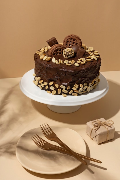 High angle delicious chocolate cake