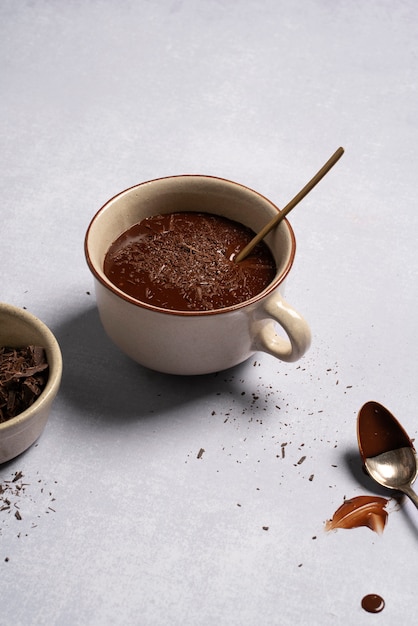 Free photo high angle delicious chocolate pudding